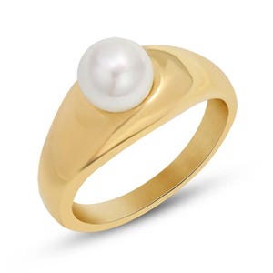 Natural Pearl Engagement Ring: 925 Sterling Silver, Gold Plated