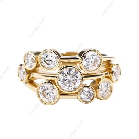 Handmade Round Cut Moissanite Wedding Band – 925Silver Gold Plated Boodles Style Ring For Her