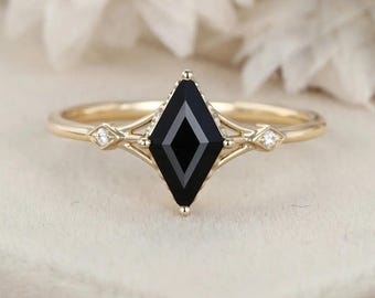 Rhombus Onyx & Diamant Ring: Sterling Silber Verlobungsring