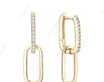 Chain Link Drop Earrings – 925 Sterling Silver CZ Diamond Dangle Earrings Gift for Women
