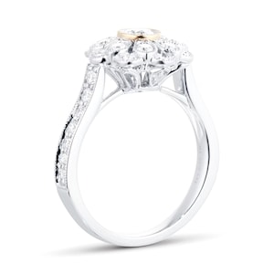 Lab Diamond Flower Ring: Yellow Gold Edwardian Style Engagement Ring