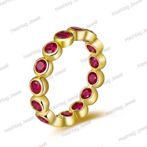 Eternity Ring met robijn edelsteen - Roségouden rand, 925 zilveren zetting - Huwelijksjubileumcadeau voor haar