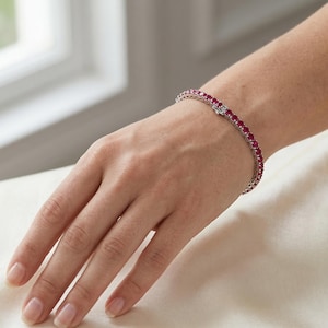 925 Sterling Silver Ruby bracelet - Round Cut 3mm Lab Created Vintage Style Wedding Jewelry