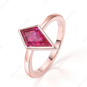 Bezel set Lab Ruby ring – 925 Sterling silver Kite shape Bridal jewelry for women's