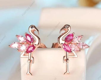 Ohrringe aus Sterlingsilber mit rosa Flamingo-Motiv: Topas & Saphir (USA zollfrei)