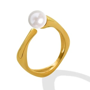 Anello di fidanzamento con perla: fascia aperta in argento sterling 925, regolabile