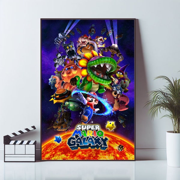 Super Mario Galaxy 2 Classic Spiel Poster, Leinwand Material Geschenk, Wohnkultur, Wohnzimmer Wandkunst, Hochwertige Reproduktion, Andenken