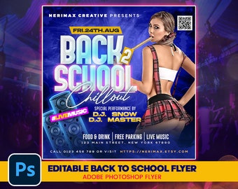 Back to School Party Instagram Post PSD | Photoshop Summer Flyer | Party Invite Flyer | DJ Disco Flyer | Nerimax Creative Flyer