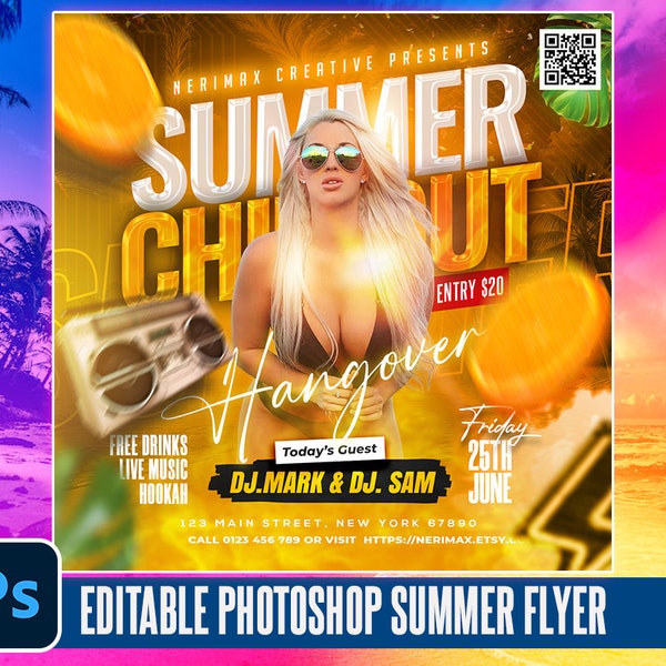 Summer Chillout DJ Event Party | Instagram Post PSD | Photoshop Summer Party Flyer | Urban Party Flyer, Event Flyer | Nerimax Creative Flyer