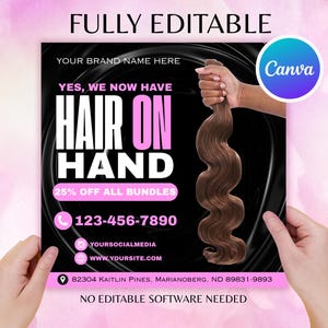 Hair On Hand Flyer Template Canva | Beauty Salon Template | Editable Wig & Bundle Sale Flyer | Instant Download Canva Design | Nerimax
