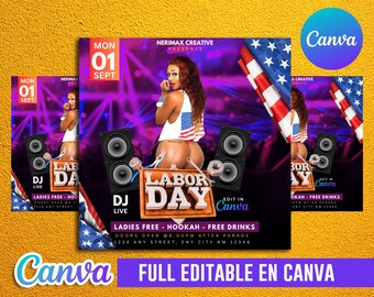 Labor Day Party Flyer: Adult Nightclub Event, DIY Canva (1080x1080px Digital Download)