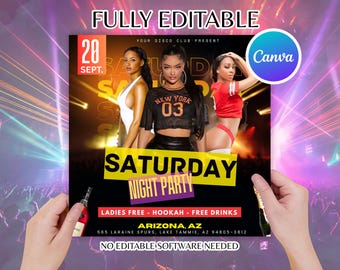 Volante de fiesta de sábado por la noche: Evento de club de DJ, plantilla para redes sociales (descarga digital editable de Canva)