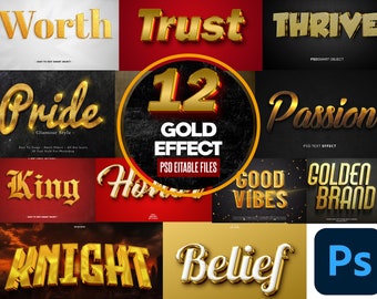 3D Gold Text Effects: Photoshop PSD Editable Font Bundle