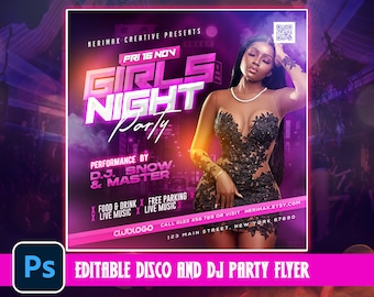 Girls Night Out DJ Party Instagram Post PSD | NightClub Flyer | Party Invite Flyer | EDITABLE Club Flyer Template | Nerimax Creative Flyer