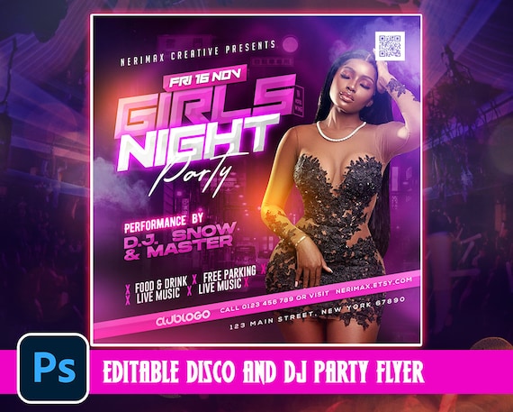 Girls Night Out Party Flyer: Editable DJ Club Invite (PSD)