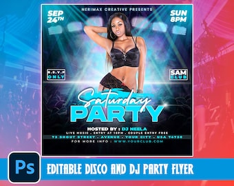 Saturday Night Event Flyer | DJ Flyer Template, Club Flyer | Ladies night Flyer | DJ Disco Flyer | Social Media Premade Flyer Design