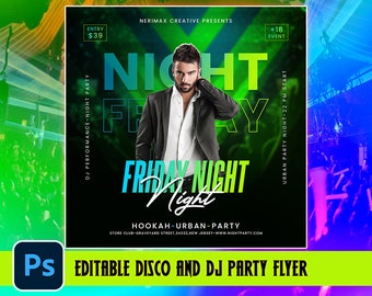 PSD Friday Night Party Flyer | DJ Flyer Template | Urban Party Flyer | DJ Disco Flyer | Social Media Premade Flyer | Nerimax Creative