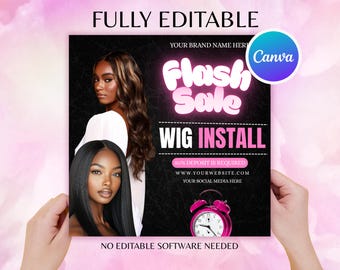 Flash Sale Flyer Template | Beauty Salon Discount, Hair wig and lace Sale Flyer  | Wig Install Flyer | Nerimax Poster | Hair install Flyer