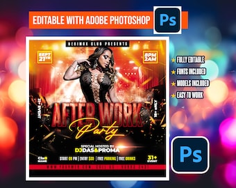 After Work party PSD Template Flyer| Disco Party flyer | DJ Live urban flyer | EDITABLE Club Flyer Template, Event Flyer, Night Club Flyer