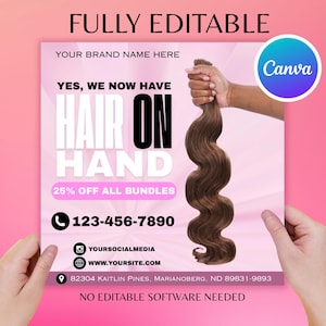 Hair On Hand Flyer Template | Beauty Salon Template | Editable Wig & Bundle Sale Flyer | Instant Download Canva Design | Nerimax