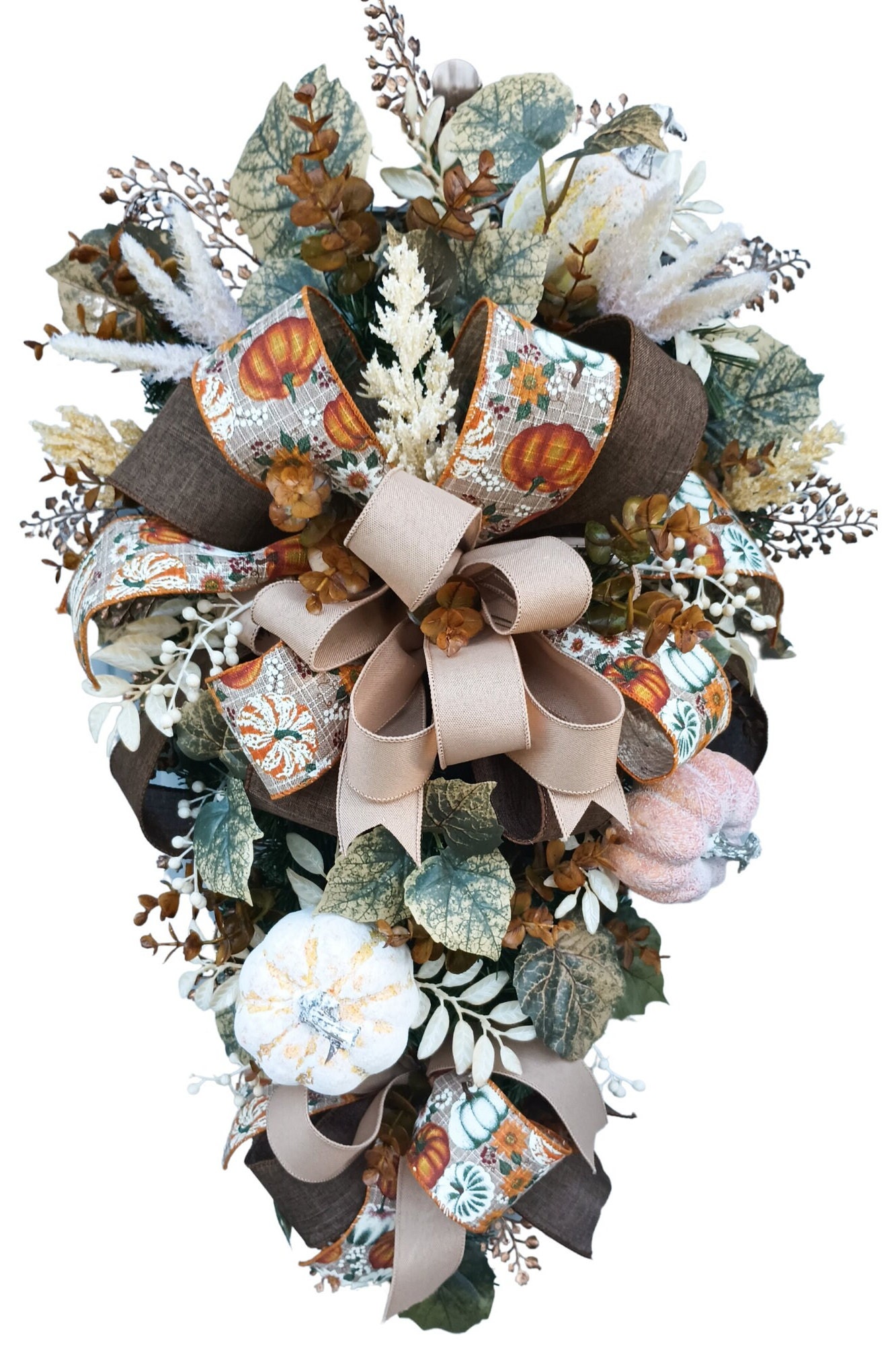 Fall Pumpkin Swag Front Door Wreath, Pumpkin Door Hang, Thanksgiving ...