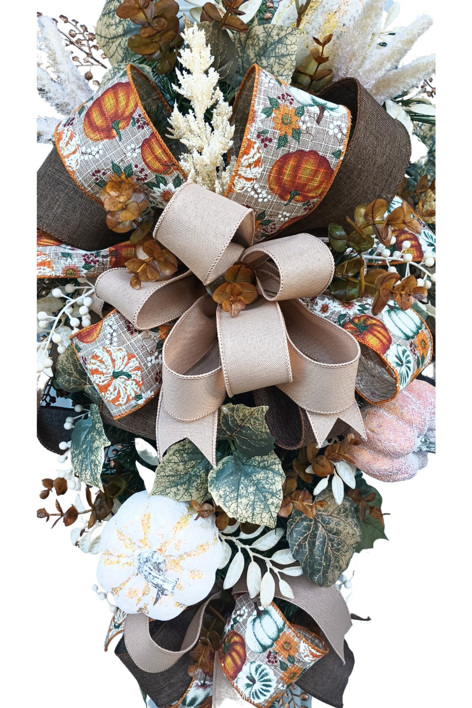 Fall Pumpkin Swag Front Door Wreath, Pumpkin Door Hang, Thanksgiving ...