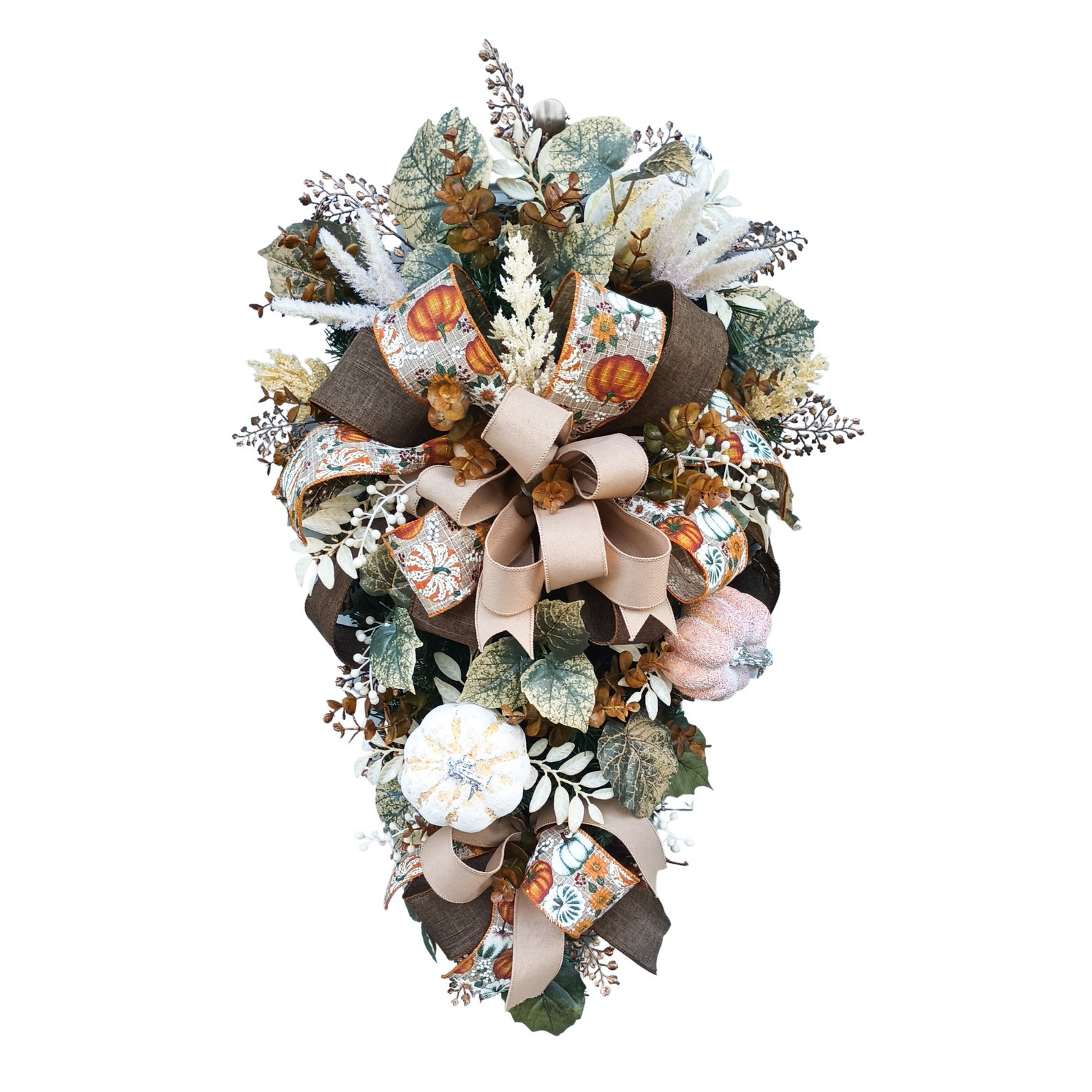 Fall Pumpkin Swag Front Door Wreath, Pumpkin Door Hang, Thanksgiving ...