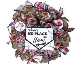 Every Day Wreath Front Door, Burlap Deco Mesh Wreath, Home Plate Door Hanger, Patriotic Wall Hanger, Baseball Welcome Door Wreath