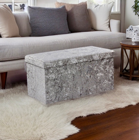 About Home Crushed Velvet Storage Ottoman Collapsible foldable Bench Chest With Storage 30 X 15 X 15 Etsy