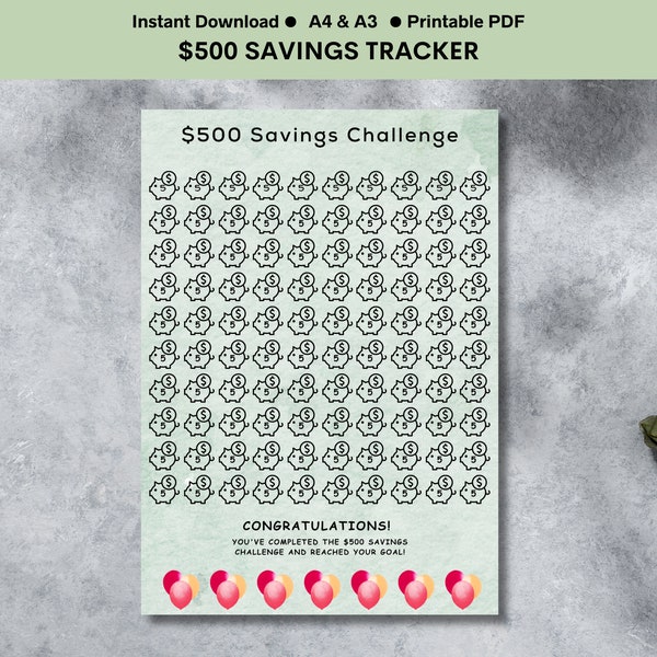 500 Dollar Savings Challenge | 5 Dollar Savings Tracker | Printable Savings Tracker | Savings Progress Tracker | Money Saving Goal