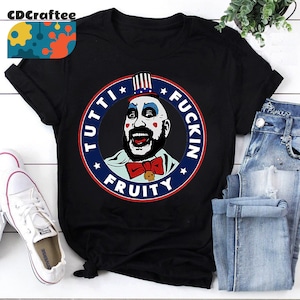 Camiseta vintage de Halloween del Capitán Spaulding con estampado de Tutti Fuckin Fruity Horror, Camiseta del Capitán Spaulding, Camiseta de Halloween, Camiseta vintage