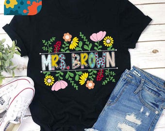 T-shirt enseignant personnalisé un groupe de fleurs épanouies, chemise à fleurs, chemise maternelle, chemise enseignant, cadeau pour enseignant