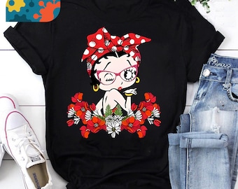 Betty Boop Flower T-Shirt, Betty Boop Shirt, Animation Shirt, Vintage Shirt
