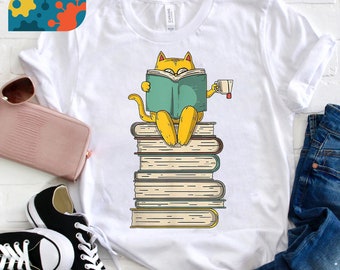 Reading Cat T-Shirt, Reading Shirt, Book Lover Shirt, Flower Shirt, Kindergarten Shirt, Teacher Shirt, Gift For Teacher