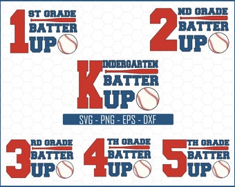 Retour à l’école Bundle Svg, Baseball Batter Up Svg, Kindergarten Batter Up Svg, Premier jour d’école Svg, Sport Grade Svg, 2e, 3e, 4e Svg