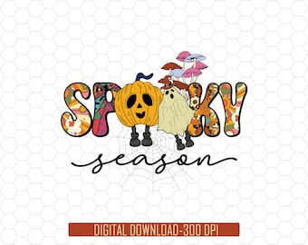 Retro Spooky Season Png, Halloween Sublimation Design, Hippie Halloween Png, Cute Ghost Png, Spooky Girl Png, Pumpkin Halloween Png