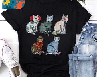 Cat Horror Halloween T-Shirt, Cat Shirt, Cat Lover Shirt, Horror Character Shirt, Halloween Shirt, Vintage Shirt