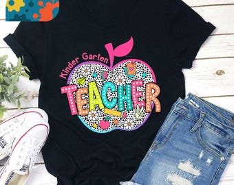 T-shirt personnalisé néon léopard pomme pour enseignant, chemise maternelle, chemise enseignant, cadeau pour enseignant