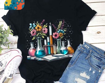 T-shirt pour professeur de sciences, béchers floraux, chemise scientifique, chemise à fleurs, chemise maternelle, chemise enseignante, cadeau pour enseignant