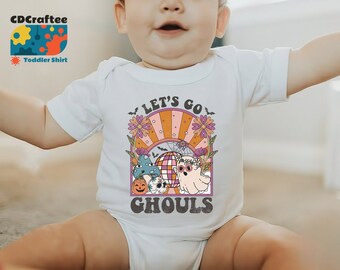 Let's Go Ghouls Kids Retro T-Shirt - Kids Halloween Shirt - Halloween Retro Natural Infant - Halloween Bodysuit