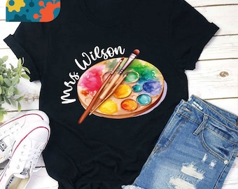 T-shirt enseignant palette d'artiste personnalisé, chemise prof d'art, chemise vie enseignant, chemise maternelle, chemise enseignant, cadeau pour enseignant