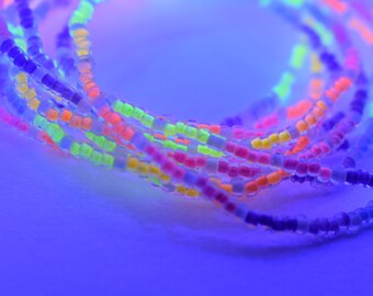 Neon Rainbow Seed Bead Bracelet, Luminous Party Rave Jewelry