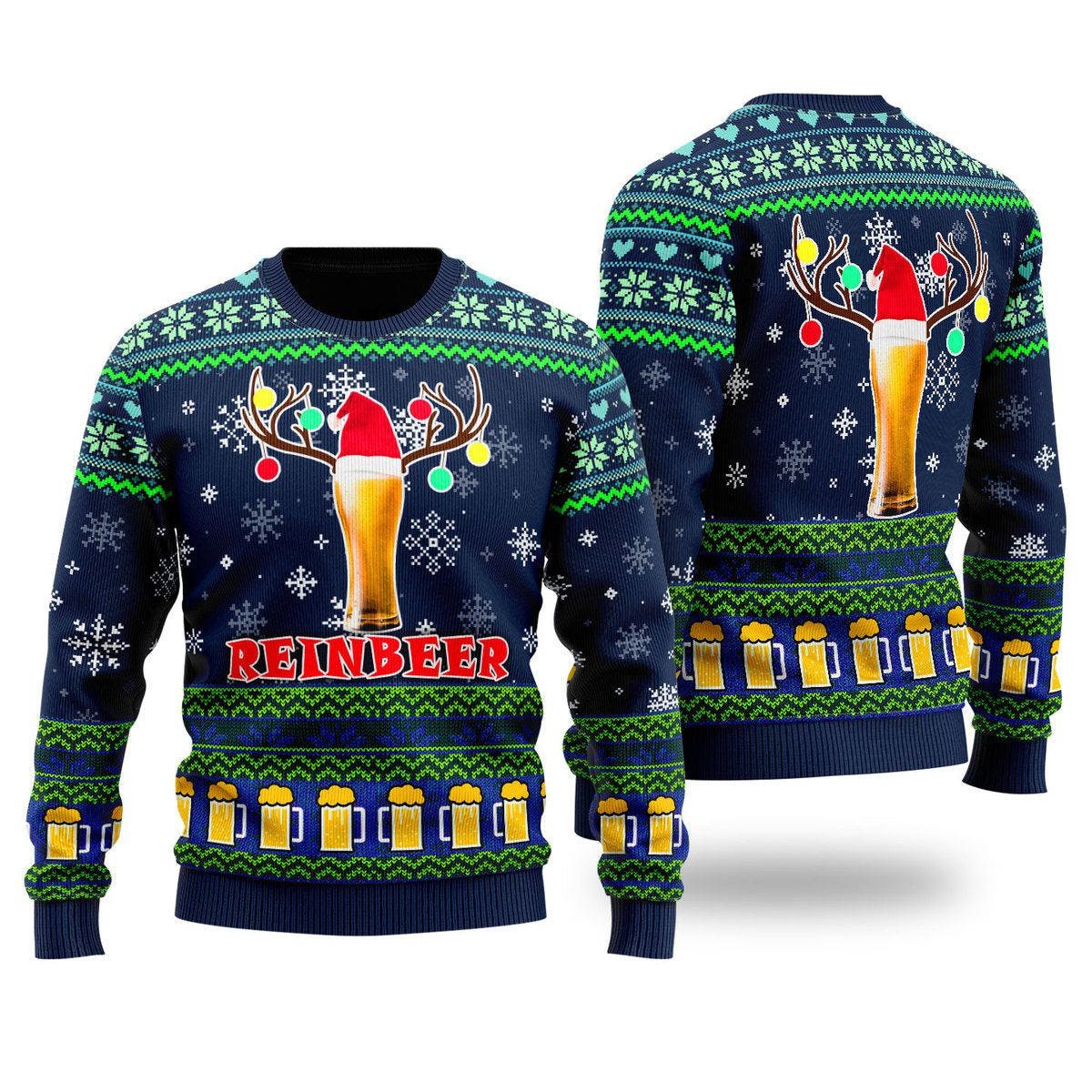Discover Reinbeer Christmas Beer Funny Ugly Sweater, Reinbeer Beer