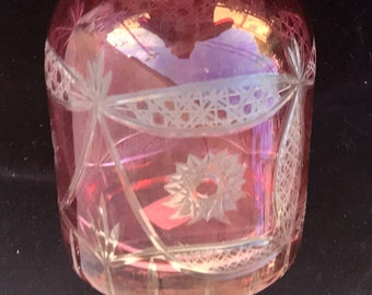 BEAUTIFUL CRANBERRY Vintage Cut-to-Clear Crystal Decanter