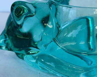 Vintage, Teal Blue Indiana Glass SLEEPING CAT Votive Candle Holder or Paperweight!