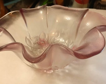 VIntage MIKASA CRYSTAL ROSELLA Frosted PinK Glass Serving Bowl