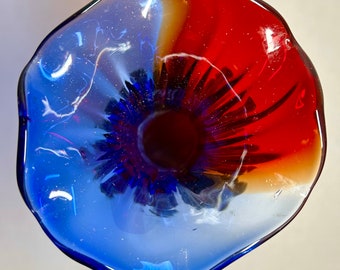 Vivid Vintage Jewel Tone, Red-Blue Split-Color MURANO BUD VASE!