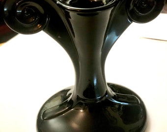 Elegant Vintage FOSTORIA Ebony Glass ART DECO Candle Holder!