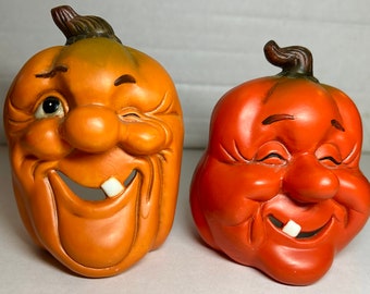 House of Lloyd, PAIR of Grinning, Gap-Toothed 1980s HALLOWEEN VOTIVE Candle Holders!
