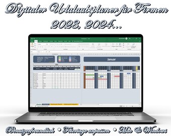 Digital vacation planner roster 2024, 2025 etc. for companies Excel Windows/Mac